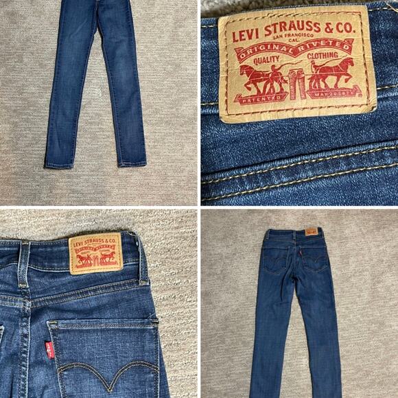 streetwear Levis 721 high rise skinny jeans sz 24x30 dark wash stretch denim - Picture 1 of 11